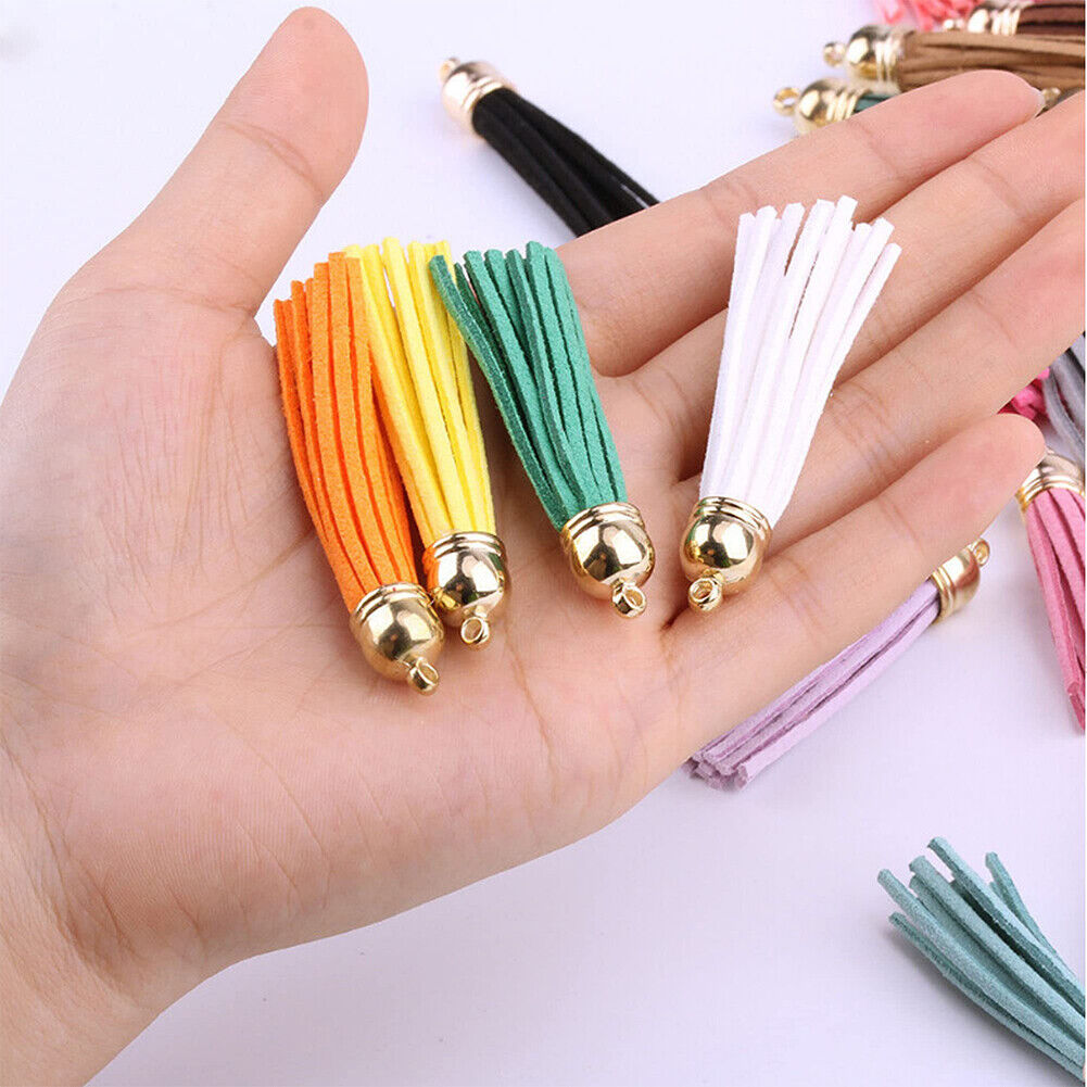 US 100Pc 30 Colors 1.6 inches Leather Tassels Keychain Charms DIY Multicolored