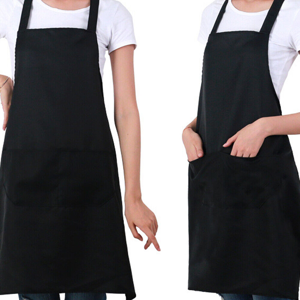 US 2-4 Pcs Waterproof Chef Apron Black Catering Cooking Kitchen Butcher 2 Pocket