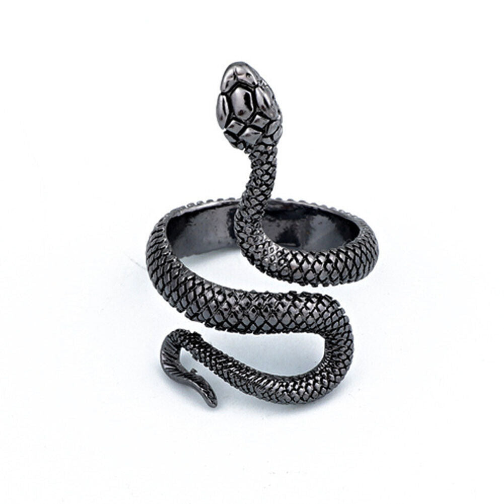 US 1-2 Stainless Steel Ring Snake Gothic Jewelry Retro Animal Adjustable Unisex