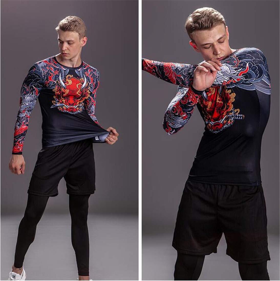 Men's Novelty Cycling Compression Top Long Sleeve Shirt Tattoo Pattern Fall Gear