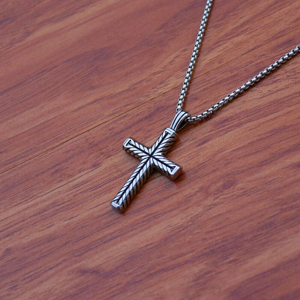 US 2-4 Pack Cool Boys Men Stainless Steel Cross Pendant Necklace Women Chain