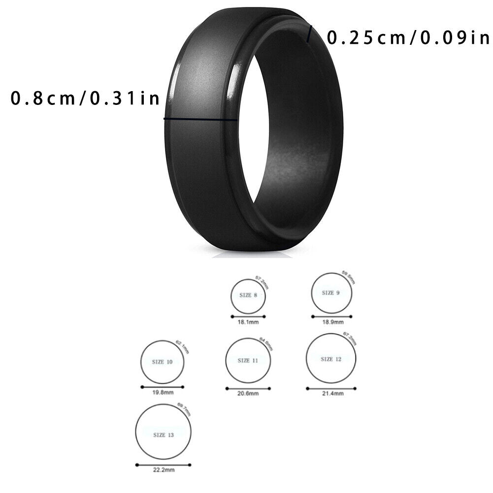 US 1-2 Pcs Men's Black Polish 9mm Silicone Wedding Ring Band Rubber Engagement