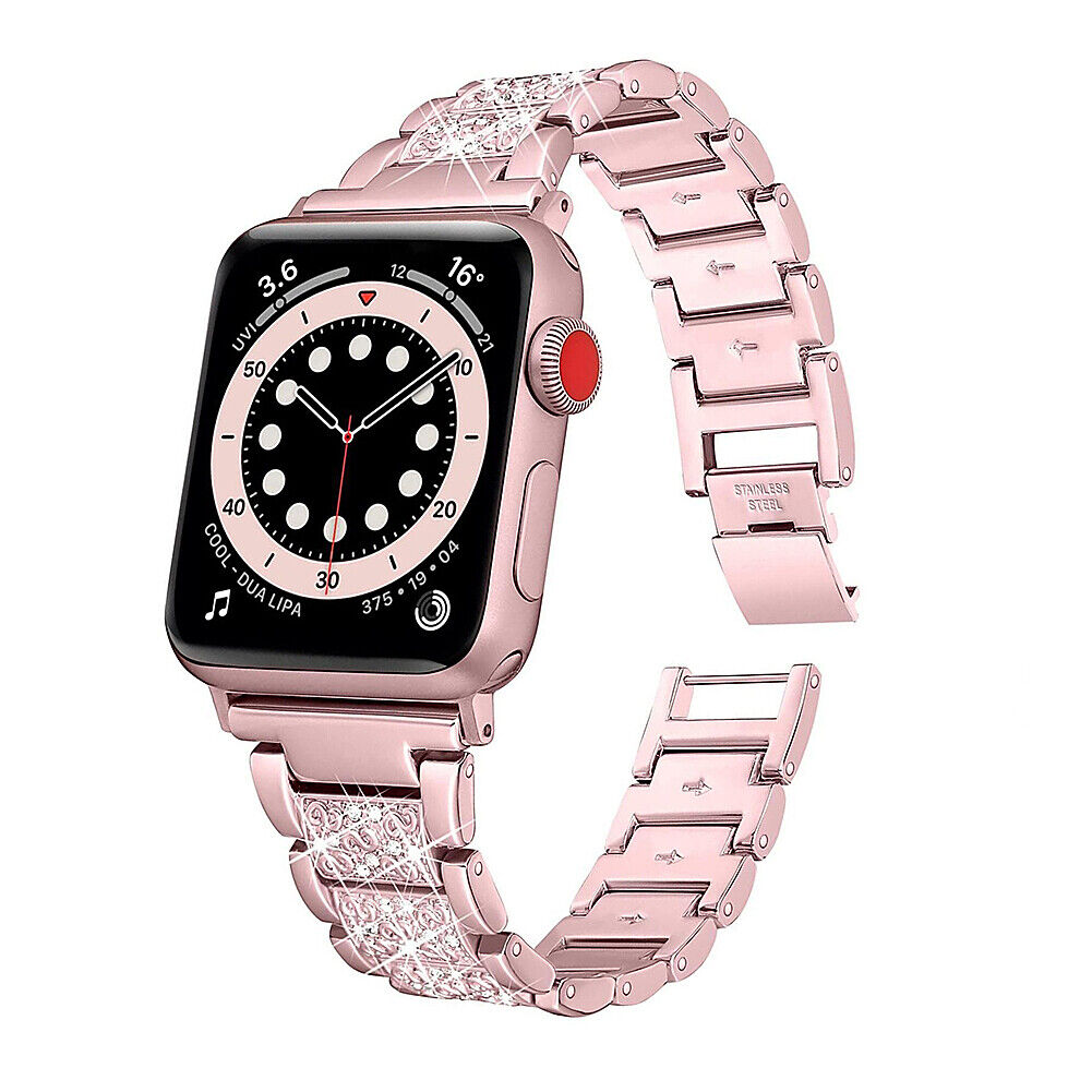 US Bling Diamond Stainless Steel Band Strap For Apple iWatch Series 1-7, 38-44MM