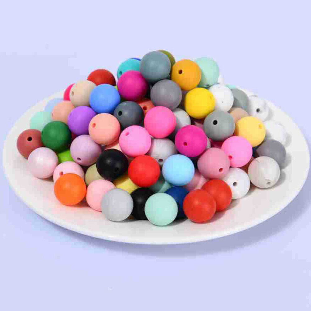 US 60-120Pc 15mm Bulk Assorted Rubber Large Round Silicone Loose Beads DIY Craft