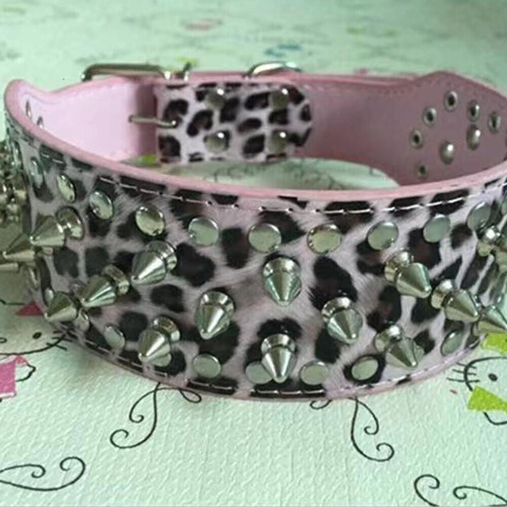 US 1-2 Pack Spiked Studded Leather Dog Collar Leash Pit Bull Medium Large Breeds