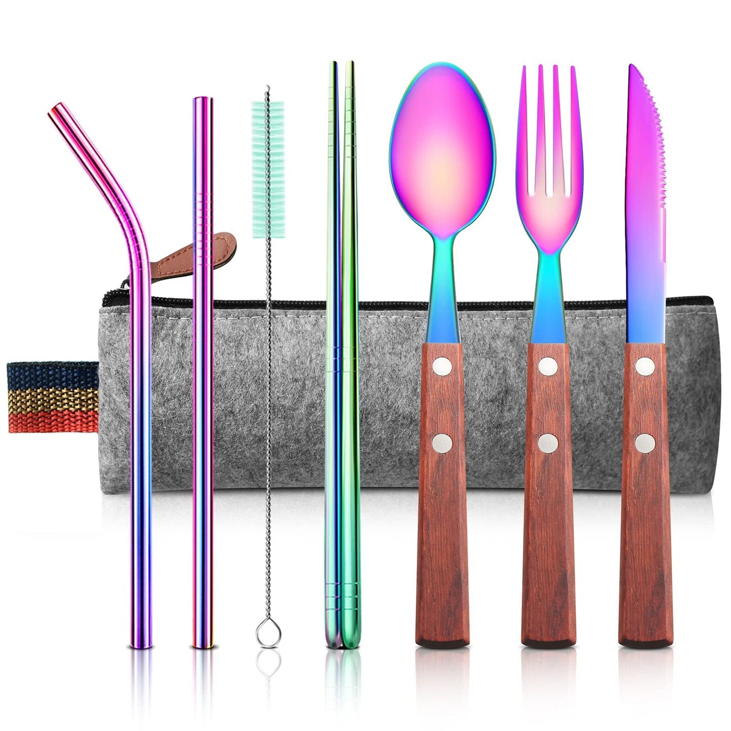 Reusable Camping Travel Utensils with Carrying Pouch， Flatware Set of Stainless