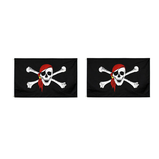 US 2-4 Pcs 3x5 Ft Jolly Roger Pirate Red Bandana Skull Flag Brass Grommet Banner