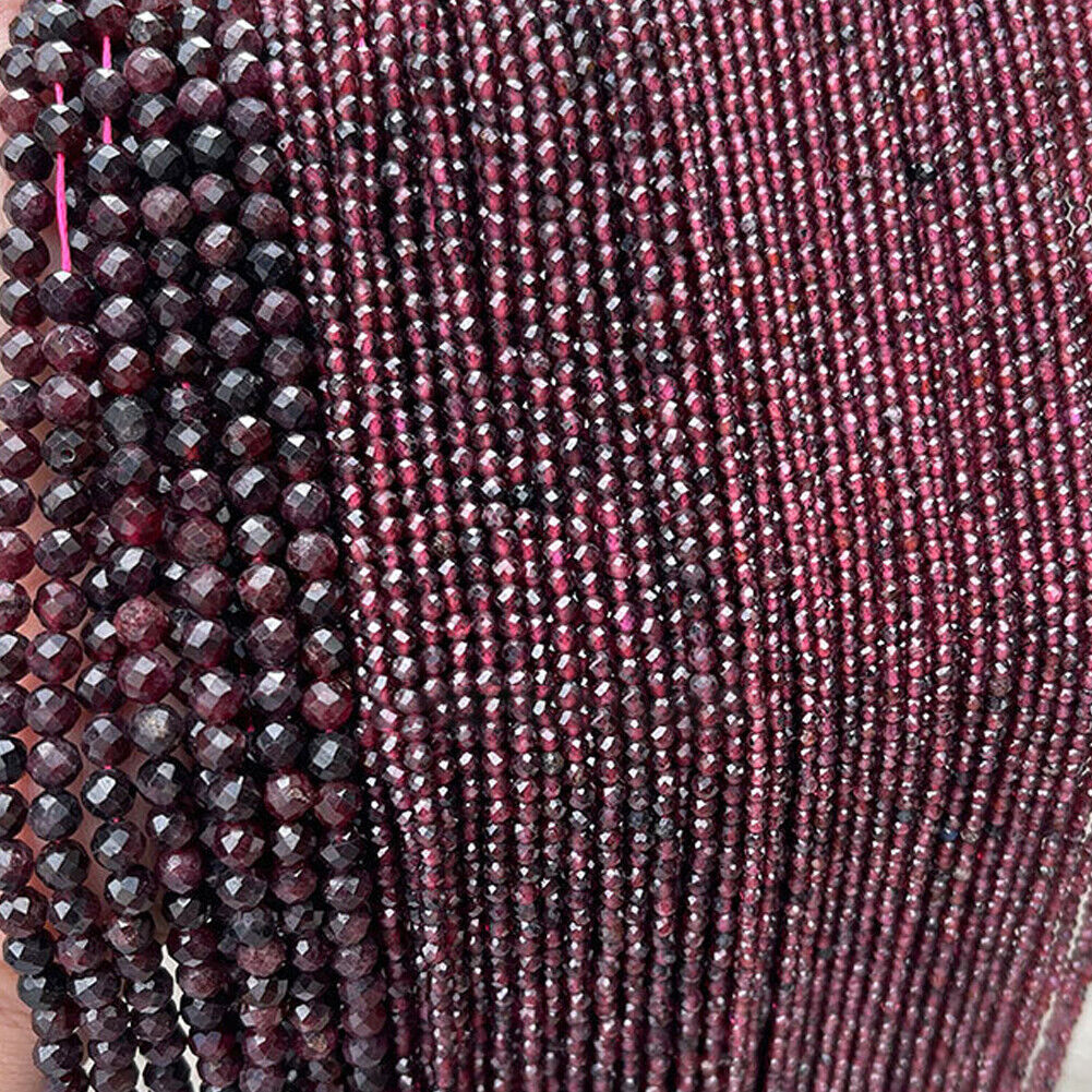US Natural Garnet Faceted Round Smooth Beads 38cm/14.96'' Strand 2mm 3mm 4mm