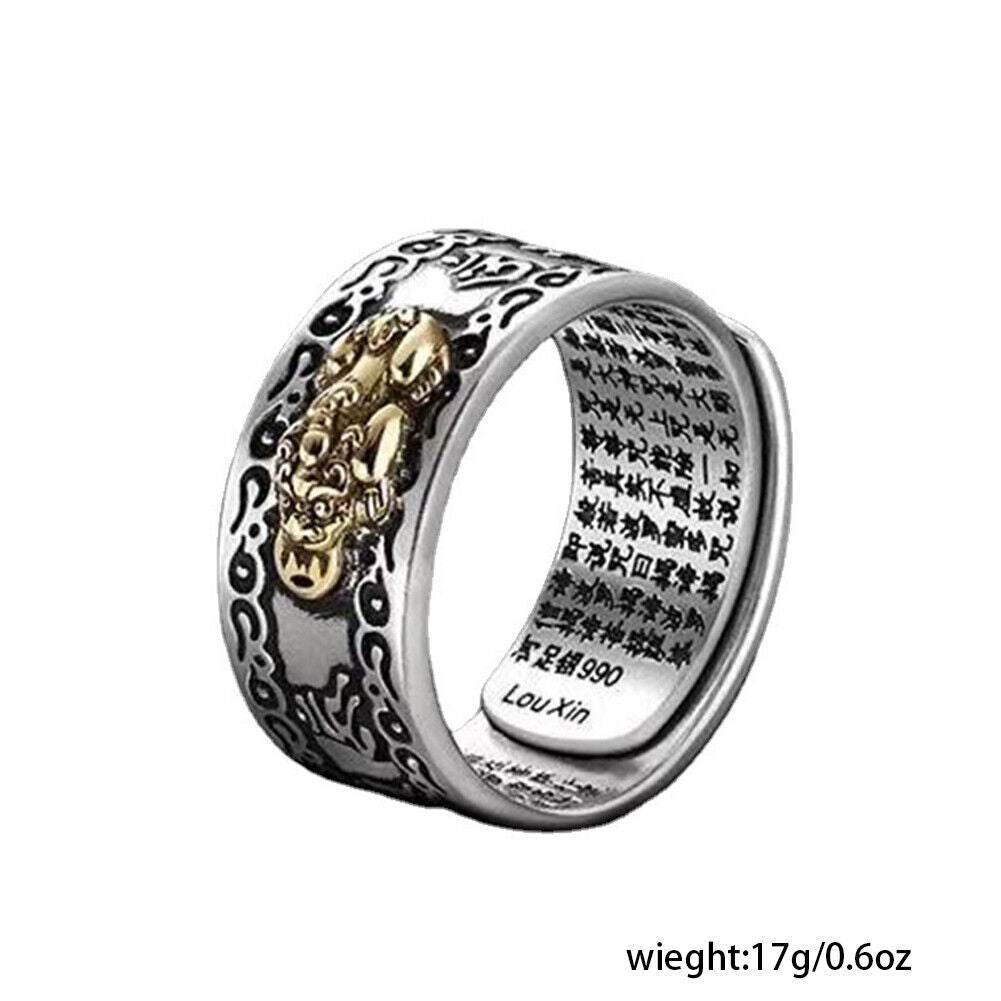 US 3-6 Pack Feng Shui Pixiu Mani Mantra Adjustable Ring Wealth Ring Lucky