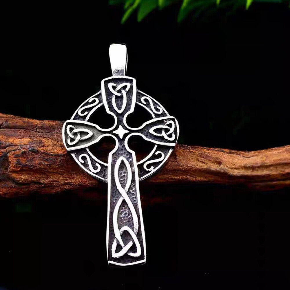 US 2-4 Pack Mens Stainless Steel Irish Celtic Knot Cross Pendant Necklace Silver
