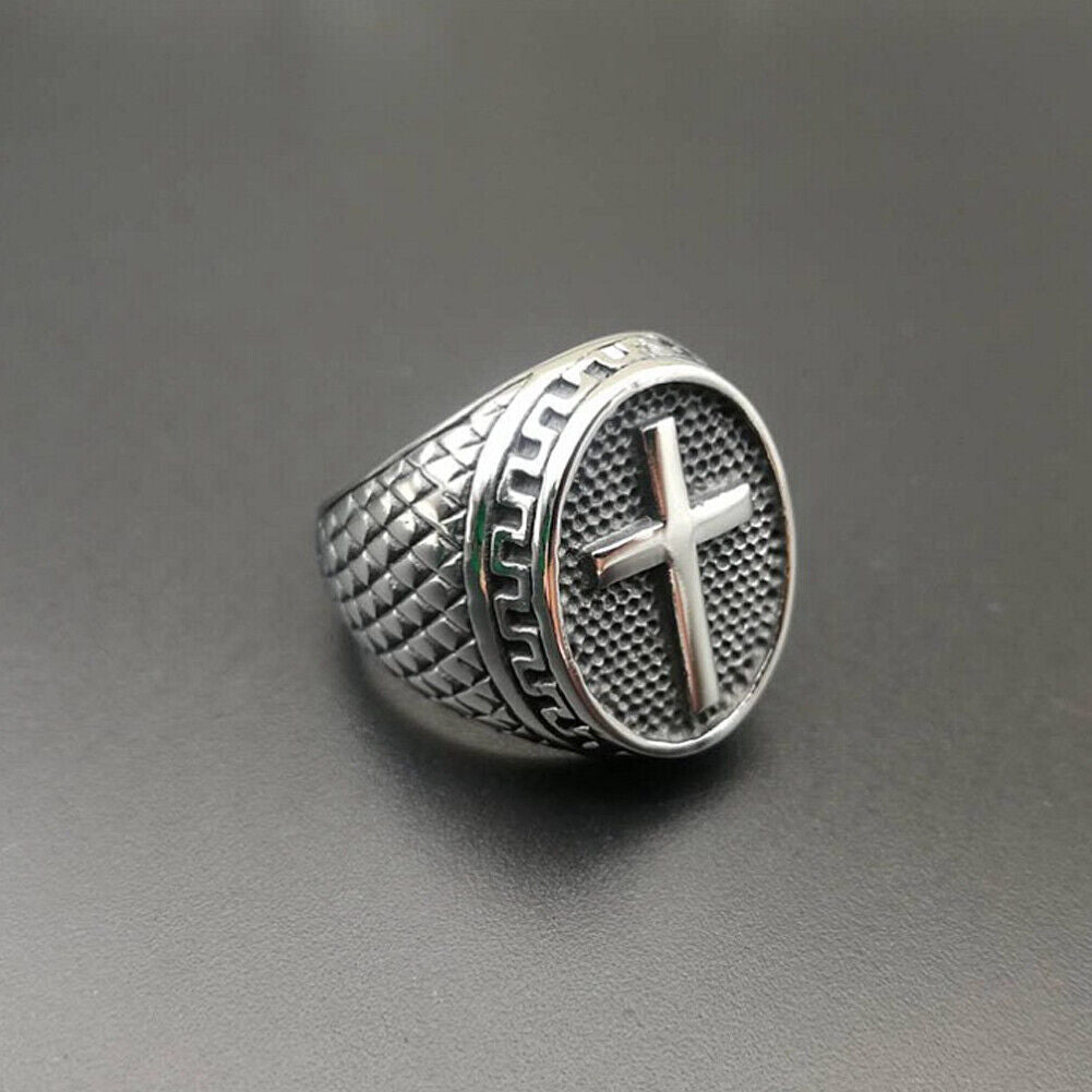 US Stainless Steel Mens Christian Cross Ring For Men Women Silver Size 7-11