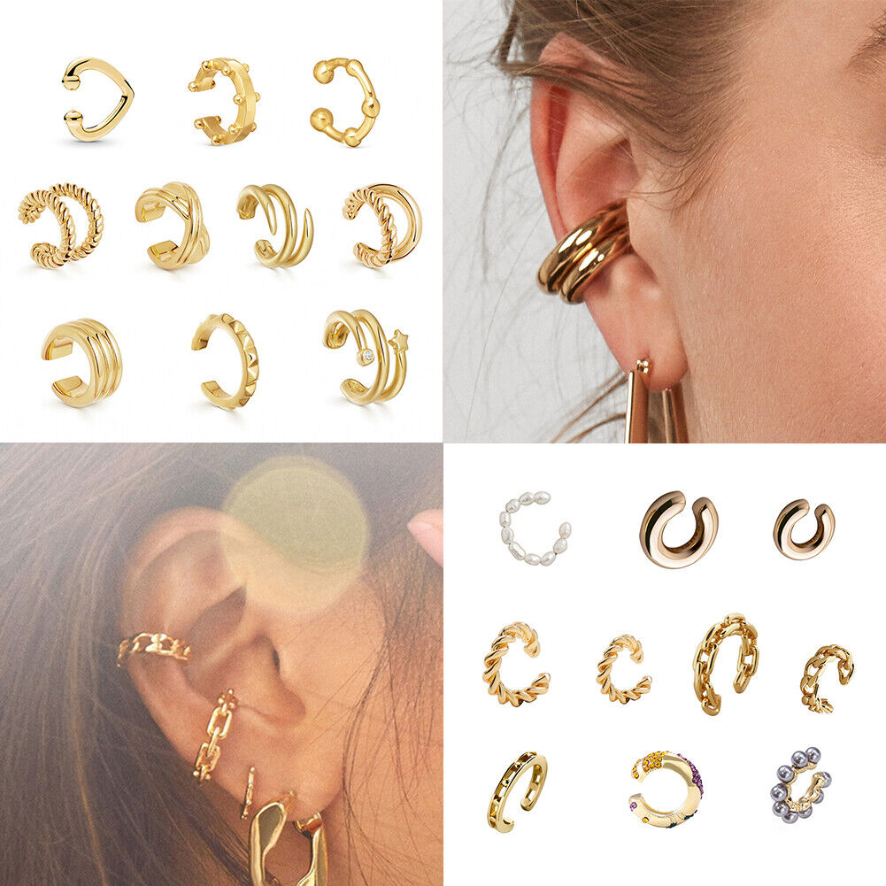 US 10-20 Pack Helix Non Piercing Gold Earrings Cuff Clip on Cartilage Earrings