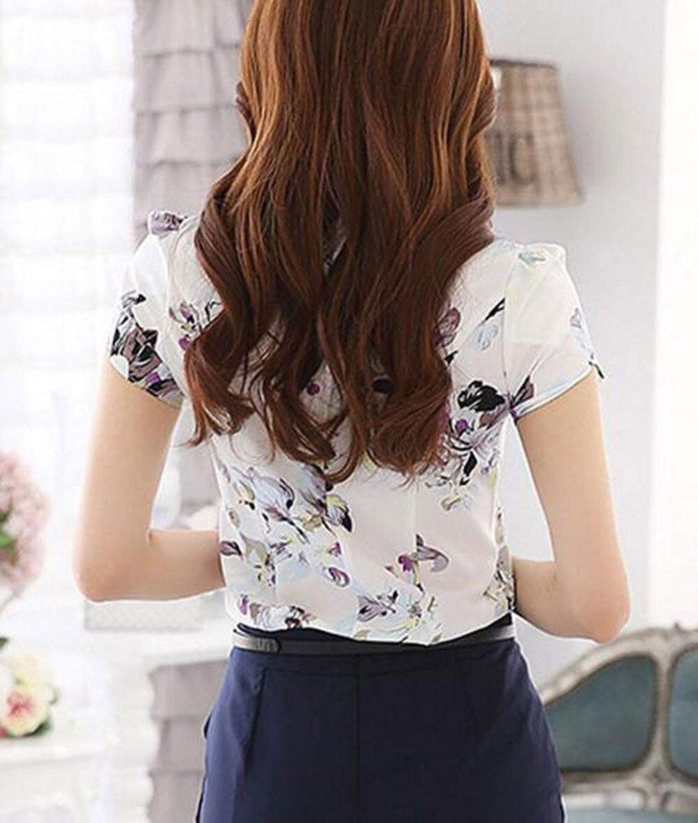 Women Cotton Collared Pleated Button Down Shirt Tulip Sleeve Blouse