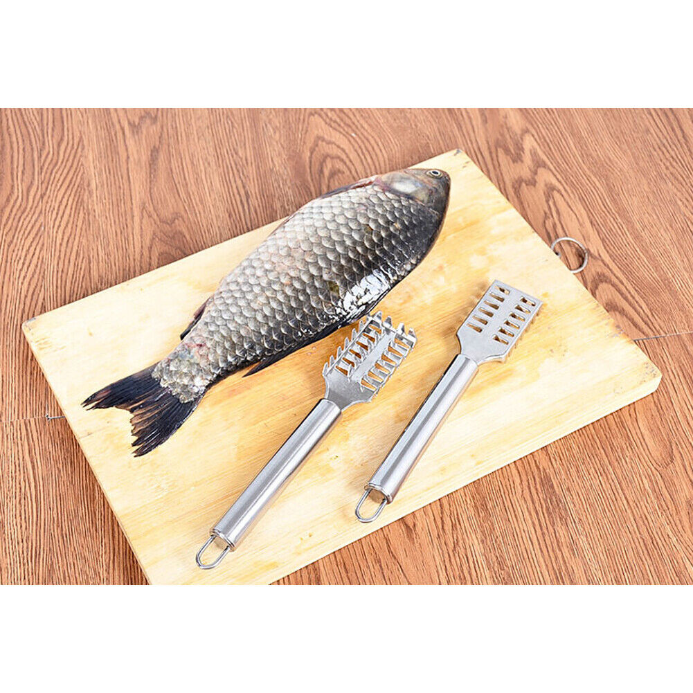 US 1-2 Pack Fish Scaler Brush Scraper Remover Stainless Steel Sawtooth Handle