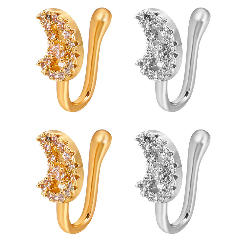 US 2 Pcs Star Heart Crown Nose Ring Copper Durable Fake Non-Pierced Nose Clip