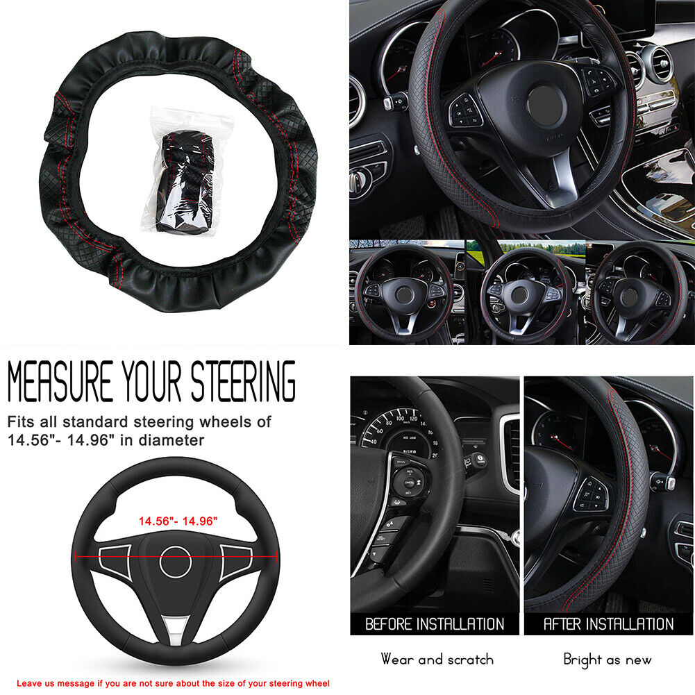 US 2-4Pc Leather Car Steering Wheel Cover 15 Inch 15'' Non-Slip Grip Protector