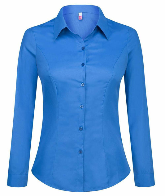 Women's Simple Button Down Shirt Long Sleeve Formal Work Blouse