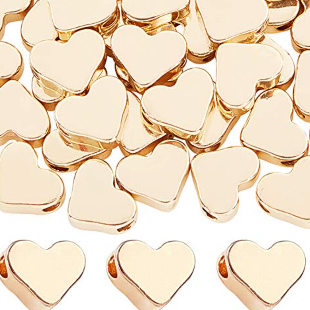 US 60-120 Pc 14K Gold Heart Spacer Beads Charm Brass Loose Bead Jewelry Making