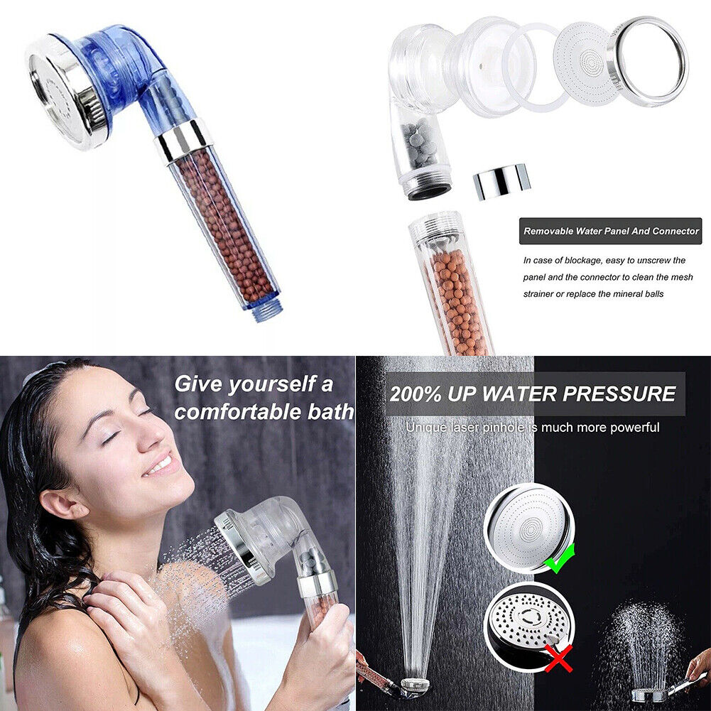 US 1~2Pc High Pressure Handheld Shower Head Water Saving Spray with Ionic Filter