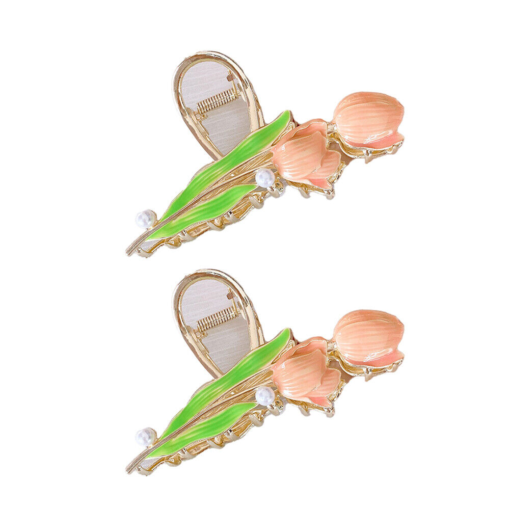 US 1~2 Pack Tulip Floral Enamel Large Metal Hair Claw Flower Blossom Hair Clips