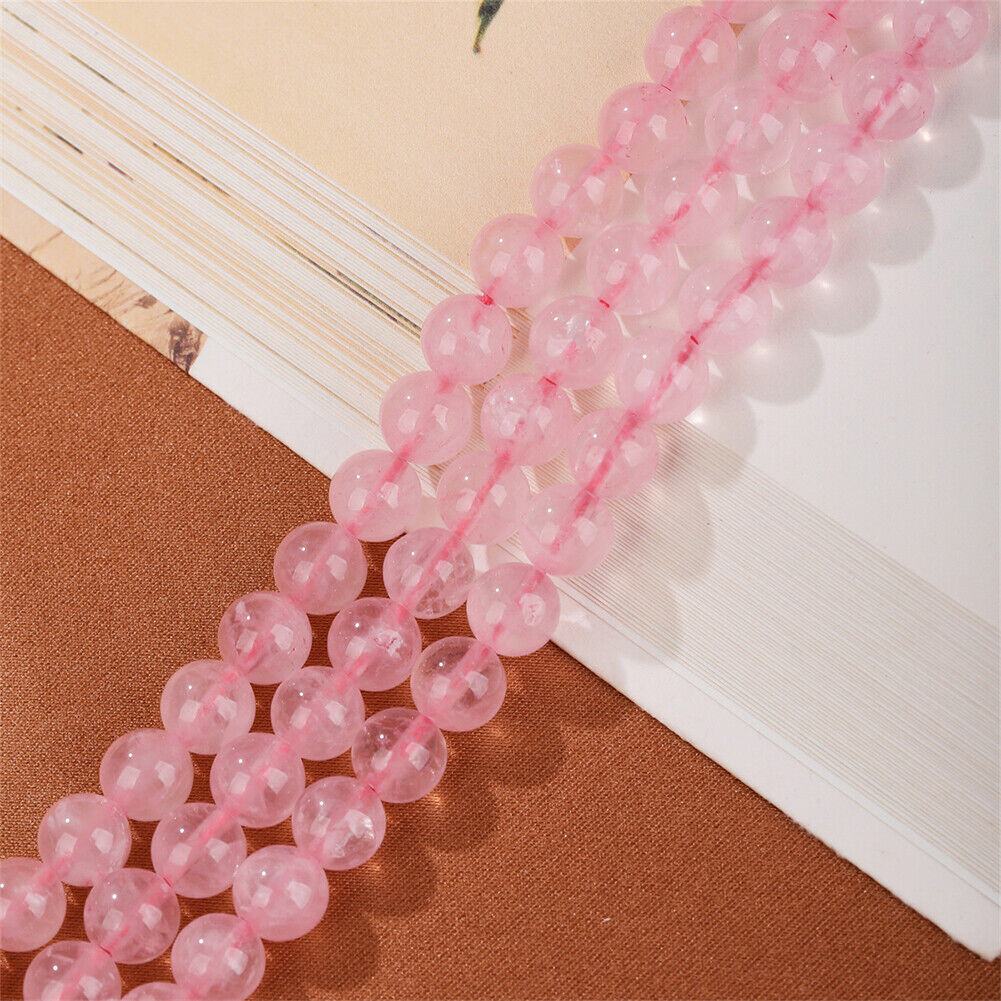 US 15" 6/8/10mm Pink Crystal Natural Stone Beads Rose Quartzs Round Loose