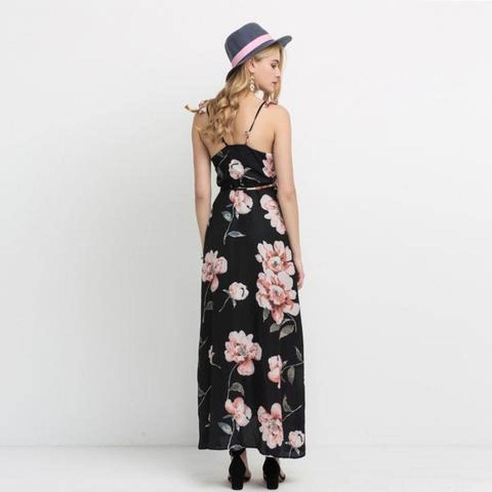Fashion Floral Print Dress Women Backless Deep V-neck Sexy PartyCasual Bohemian
