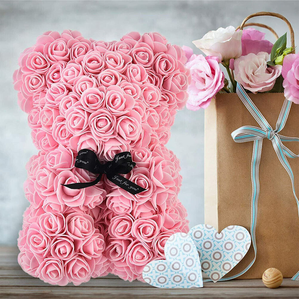 US1-2Pc 9.84Inch Flower Floral Foam Rose Teddy Bear Romantic Valentine'sDay Gift