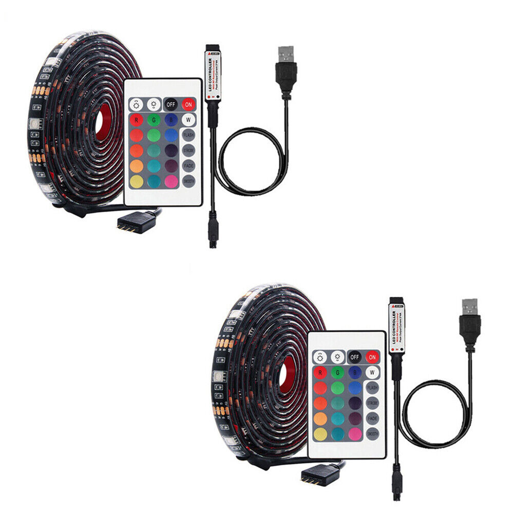 US 1-2 Pack 5V USB LED Strip Lights TV Back Light 5050 RGB Colour With Remote