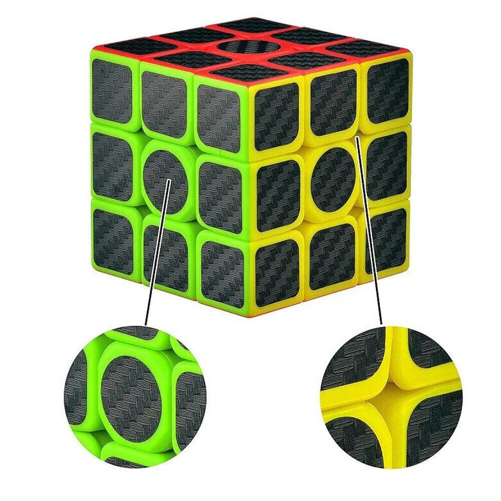 US 1-2 Pc Full Sized Speed Cube Carbon Fiber 3x3 Rubix Magic Puzzle Twist Toy