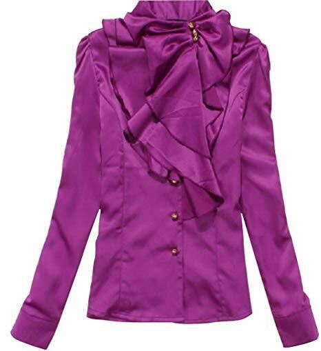 Women's Chiffon OL Ruffle Founcing Front Shirt Long Sleeve Blouse