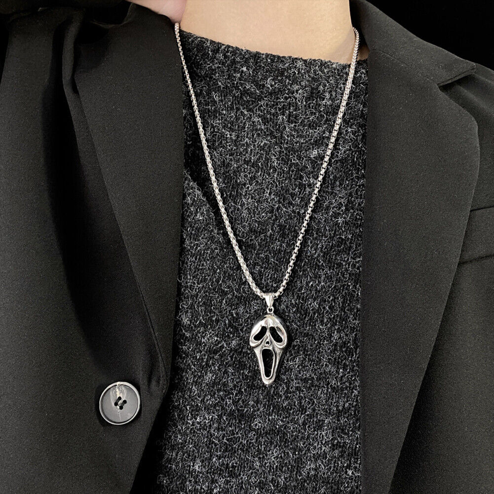 US 1-2 Pack Halloween Ghost Face Mask Horror Pendant Necklace Stainless Steel