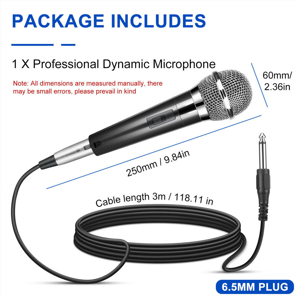 US 1~2 Pack 10Ft Wired Handheld Dynamic Microphone 1/4" Mic Party Speech Karaoke