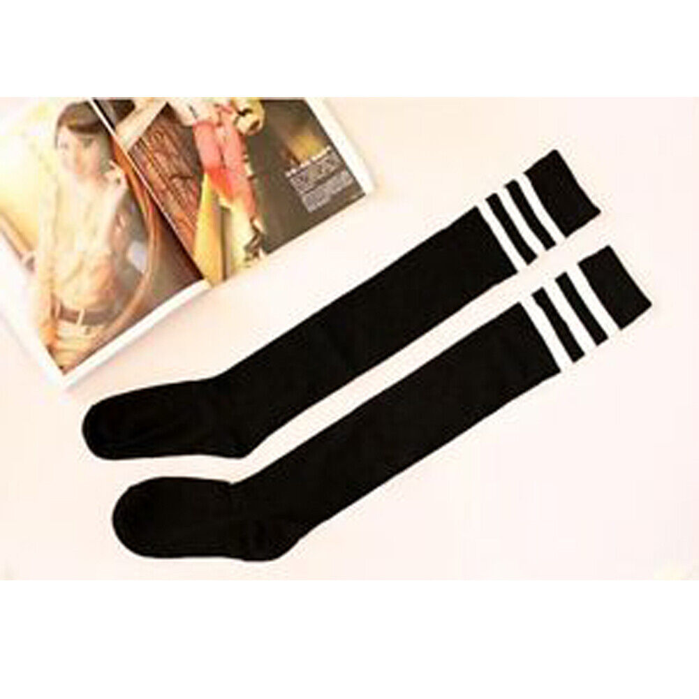 US 5-10 Pairs 13.7 Inch Striped Tube Socks Non-Slip Ribbed Cuffs Knee High Socks