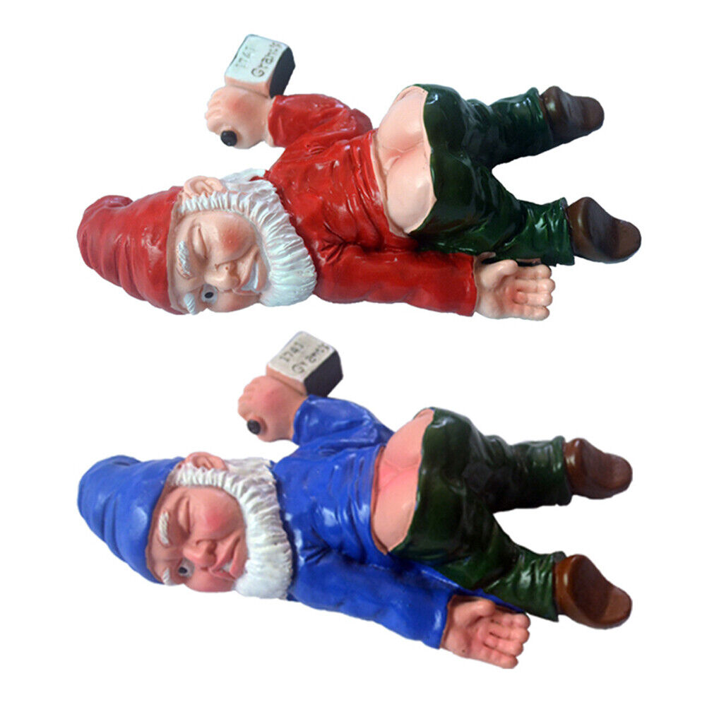 US 2 Pc Drunk Dwarf Garden Gnome Decoration Ornament Decor Yard Patio Lawn