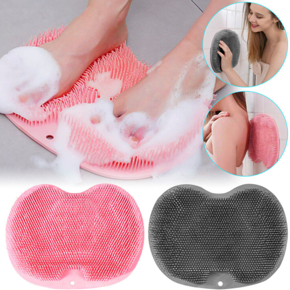 US 1-2 Pcs Shower Foot Back Scrubber Silicone Bath Massage Pad Body Wall Mounted