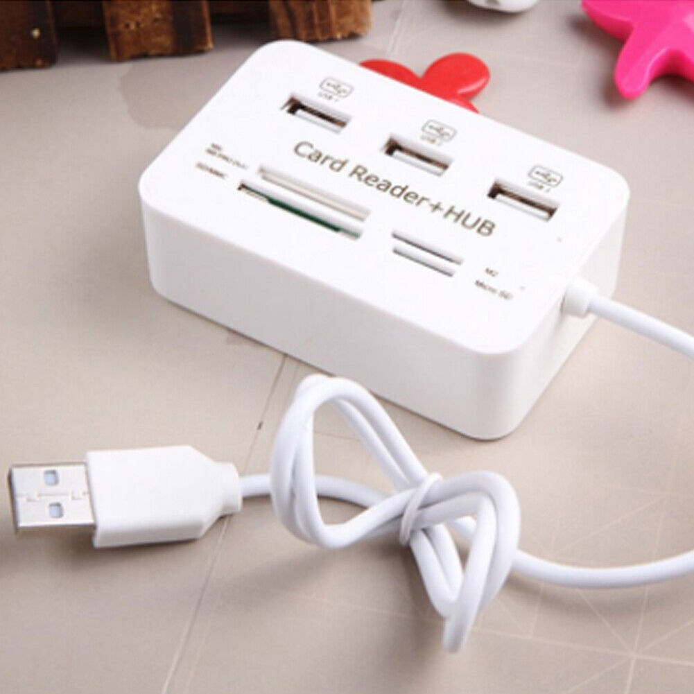 US 1-2 Pack 3 Ports USB 2.0 Hub High Speed MS SD M2 TF Memory Card Reader