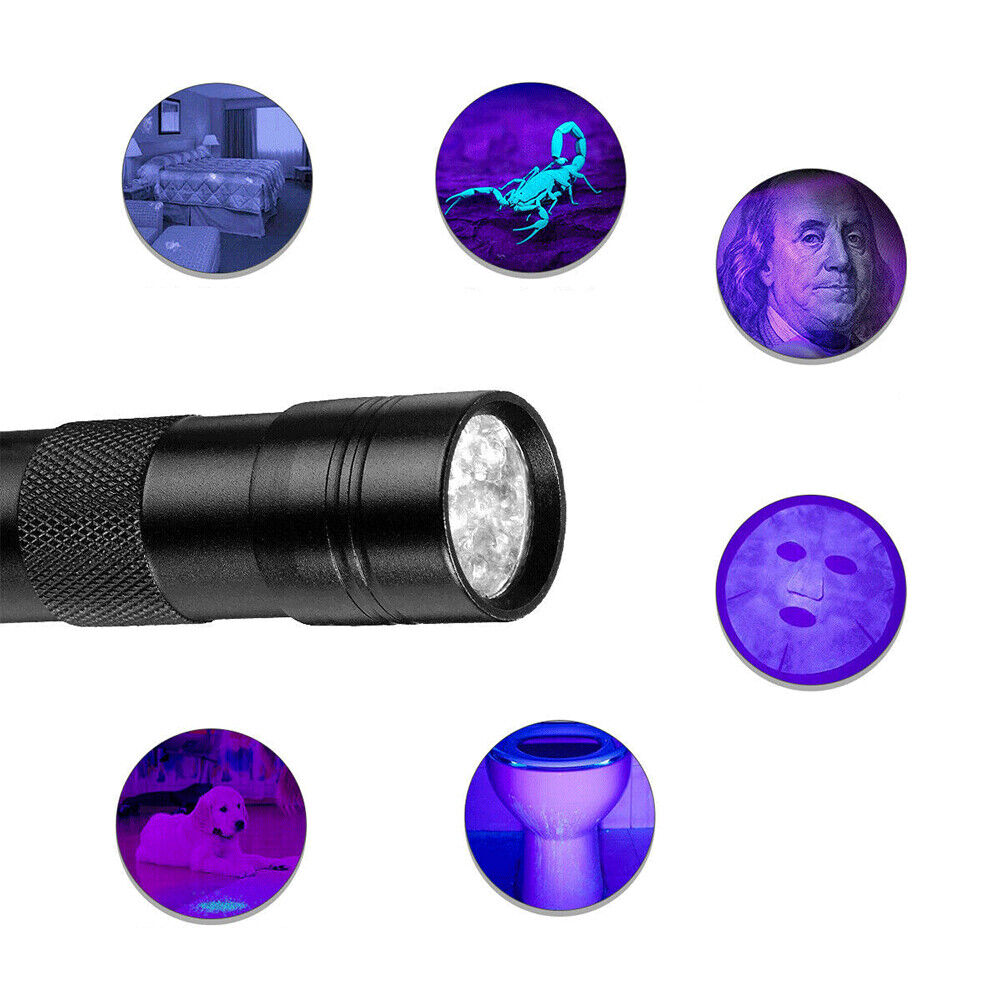 US UV Ultra Violet 12 LED Flashlight Mini Blacklight Aluminum Torch Light 395nM