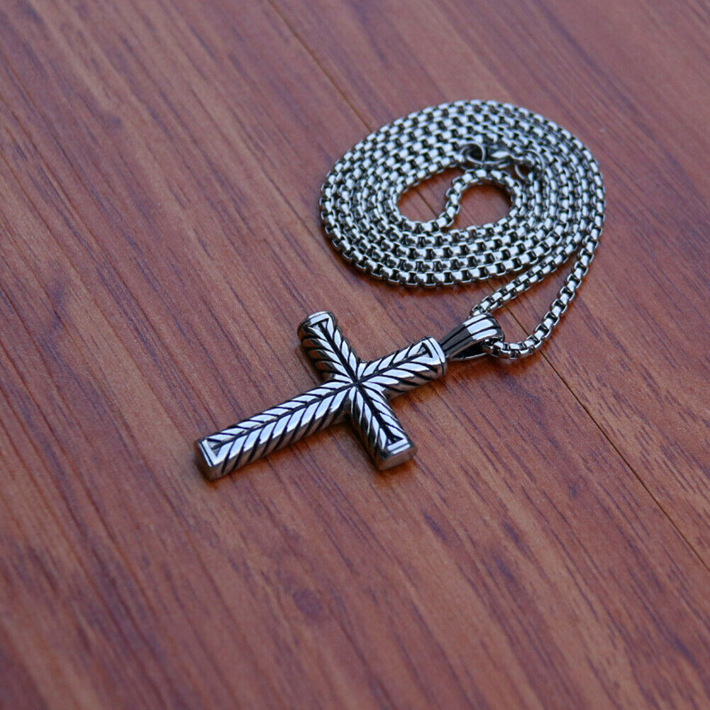US 2-4 Pack Cool Boys Men Stainless Steel Cross Pendant Necklace Women Chain