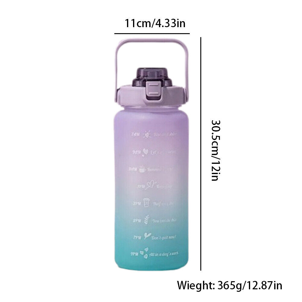 US Half Gallon 64 OZ Motivational Water Bottle Straw Time Marker BPA Free