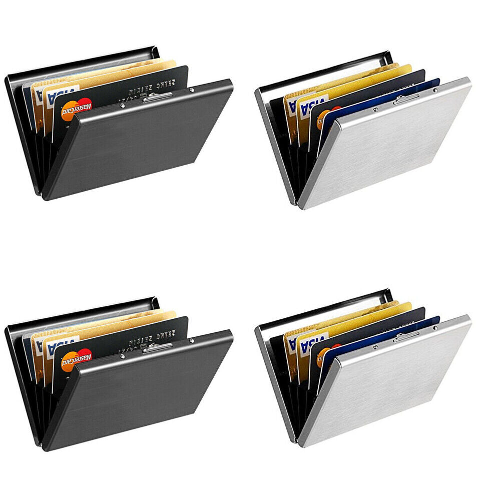 US 2-4 Pc RFID Blocking Credit Card ID Holder Slim Travel Wallet Stainless Steel