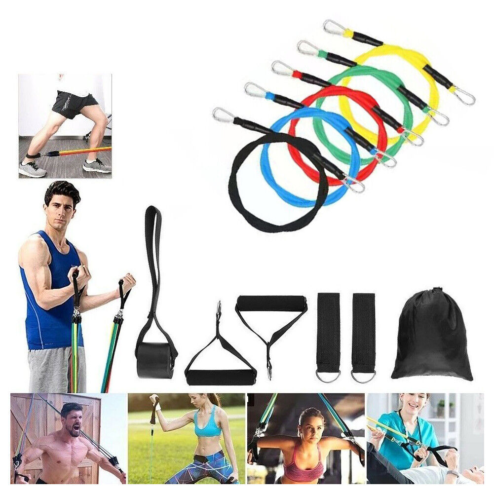 US 11Pcs Resistance Bands For Home Workout Exercise Crossfit Fitness Training Gy