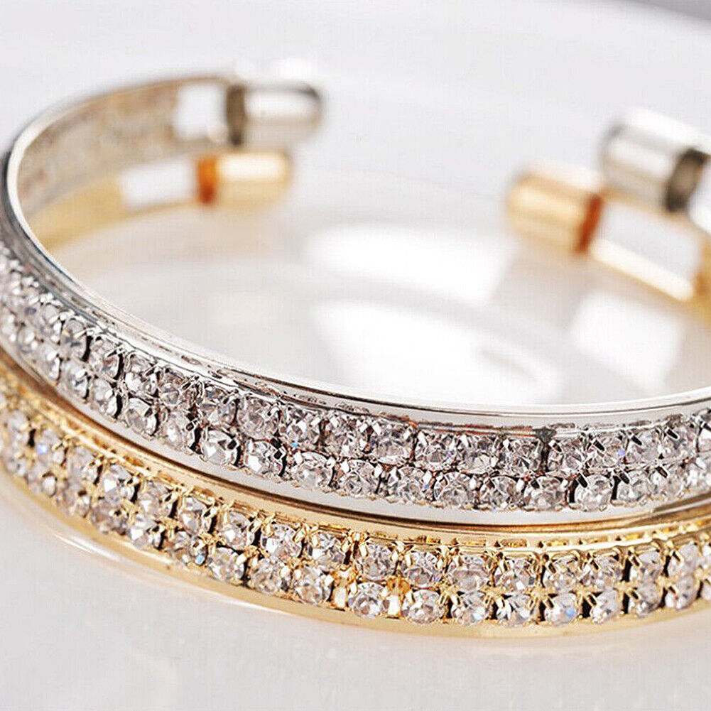 US 2-4 Pc Bangle Cuff Women Cubic Zirconia Wedding Gift 925 Silver Gold Bracelet