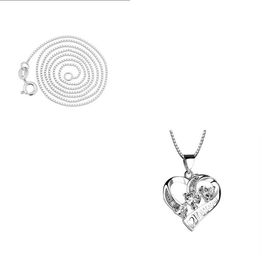 US1-2Pc 925 Sterling Silver Infinity Love Heart Cubic Zirconia Pendant Necklace