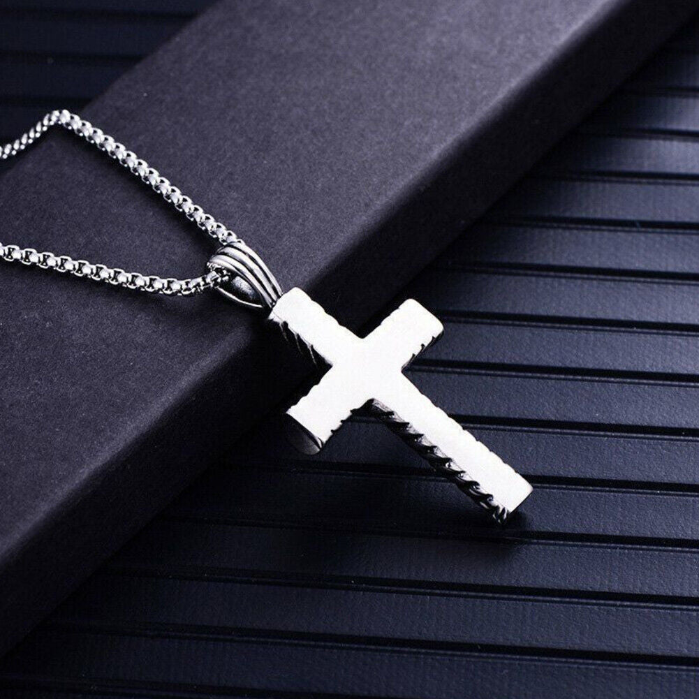 US 2-4 Pack Cool Boys Men Stainless Steel Cross Pendant Necklace Women Chain