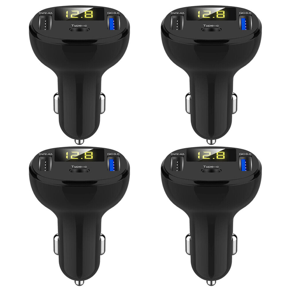 US 2-4 Pack USB Car Charger Safe 3 Ports Super Fast Charging Type C Andriod iOS