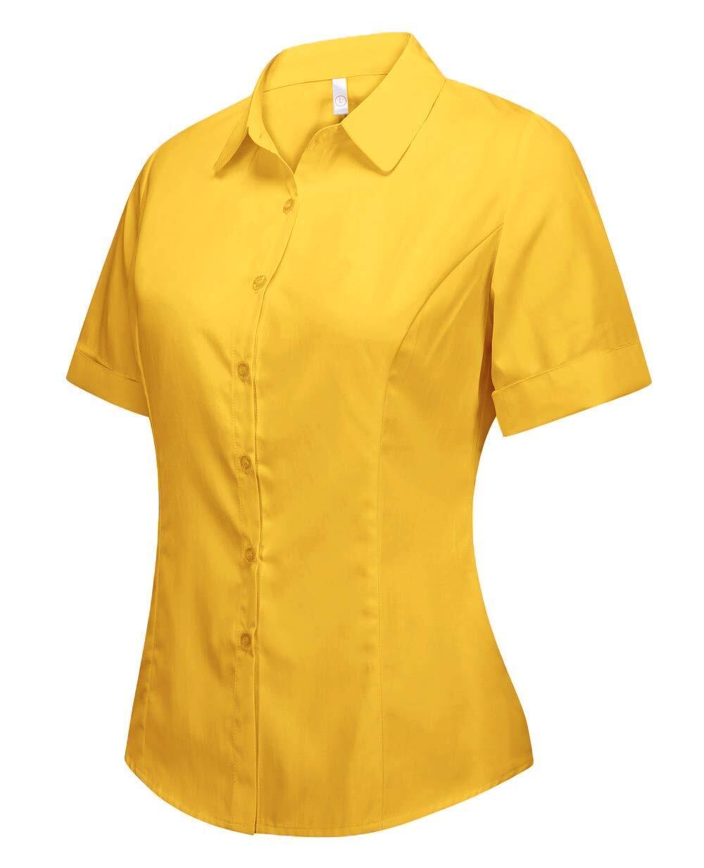 Women's Cotton Basic Button Down Shirt Tailored Short Sleeve Blouse