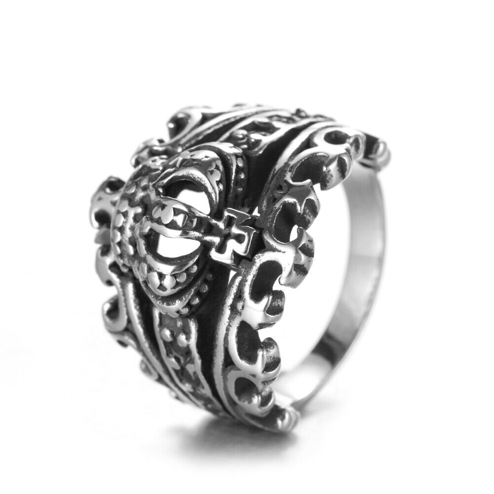 US 1-2 Pcs Mens Black CZ King Crown Ring Men Stainless Steel Size 7 8 9 10 11