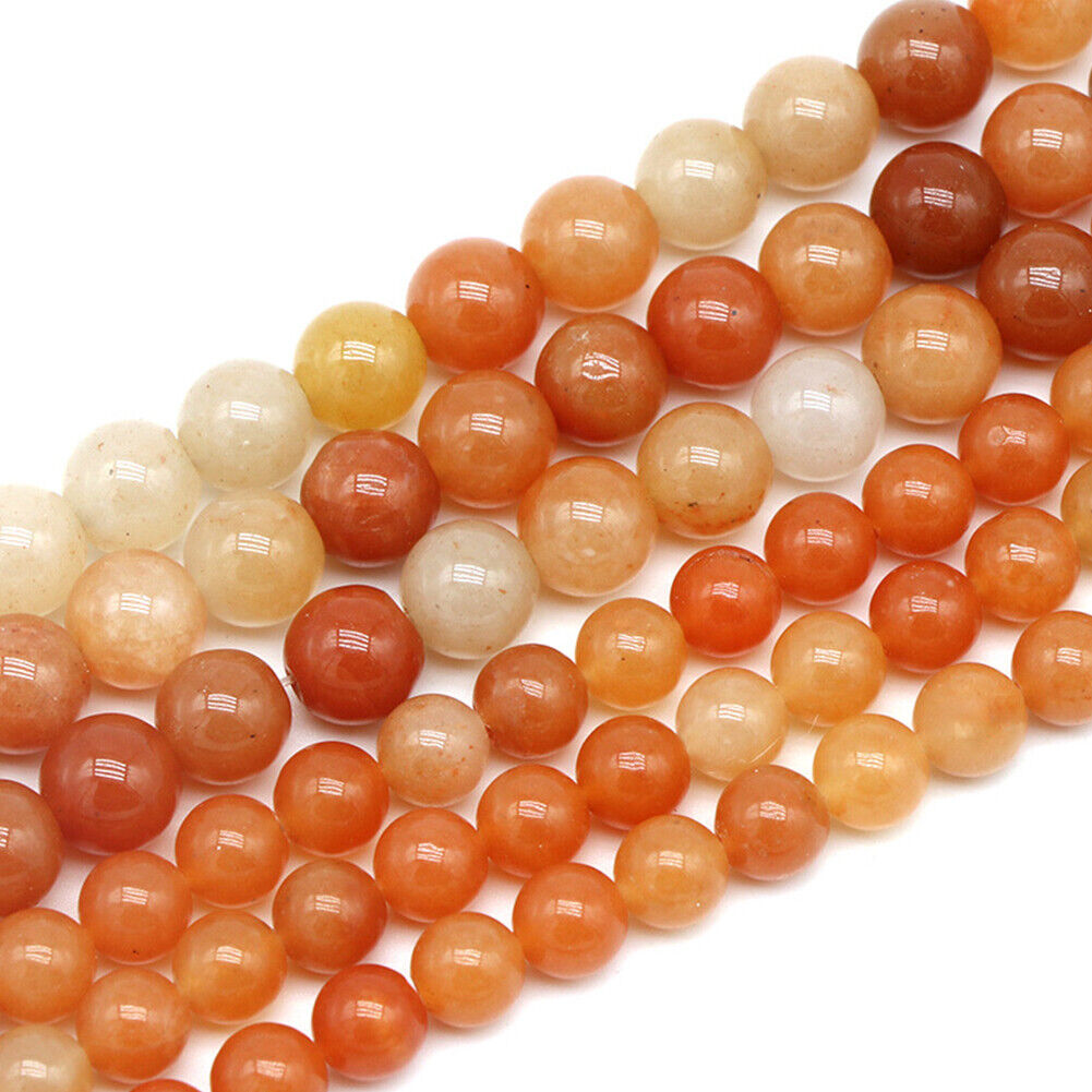 US 6/8/10MM Natural Round Orange Crystal Stone Loose Spacer Beads DIY Jewelry