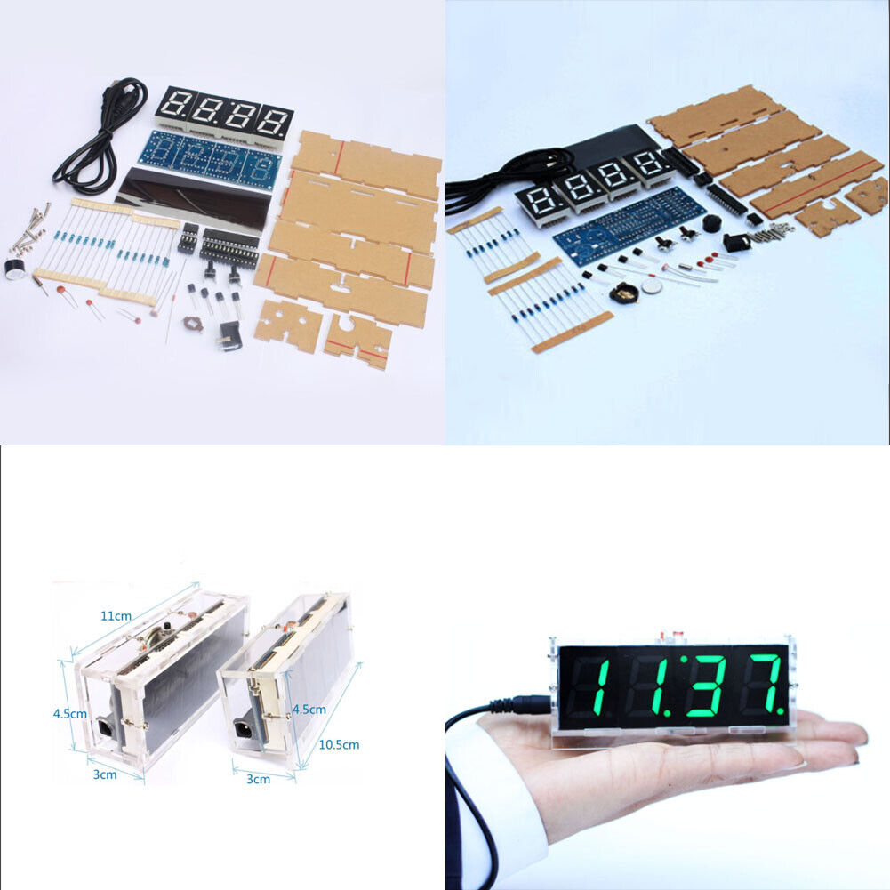 US DIY Digital Clock Kit 4-Digit Electronic LED Large Screen Light Control Time