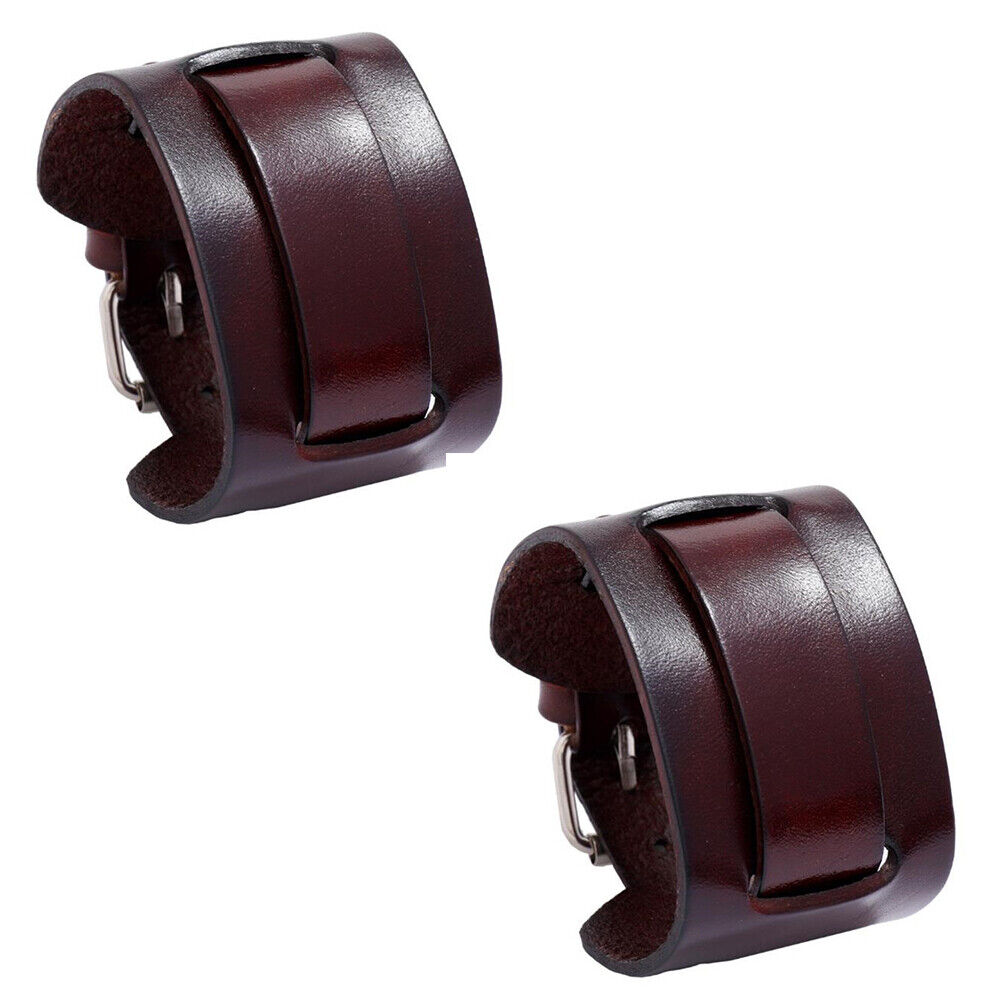 US 1-2 Pc Men's Punk Wide Genuine Leather Belt Wristband Bangle Cuff  Adjustable